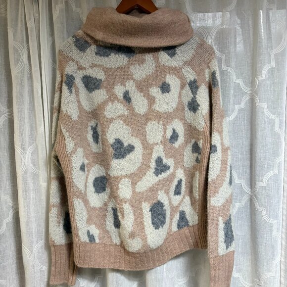 Blush Leopard Print Cowl Turtleneck Sweater - Picture 1 of 4